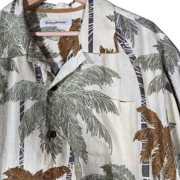 Tommy Bahama 100% Linen Camp Loop Collar Shirt Men's XL Hawaiian Palm Trees S/S - Picture 1 of 12